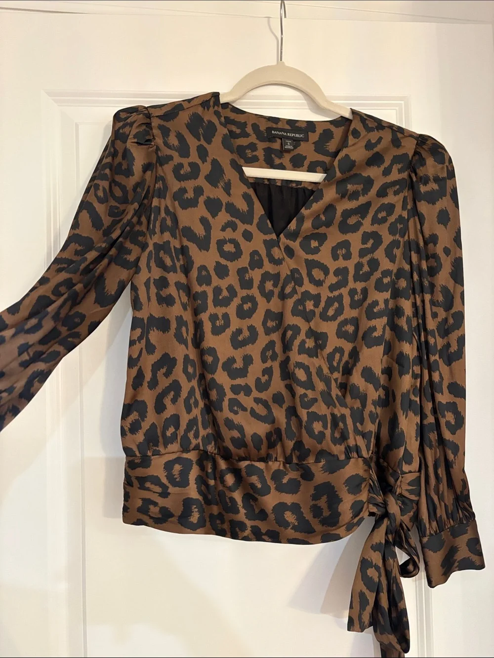 Banana Republic Brown and Black Leopard Wrap Blouse